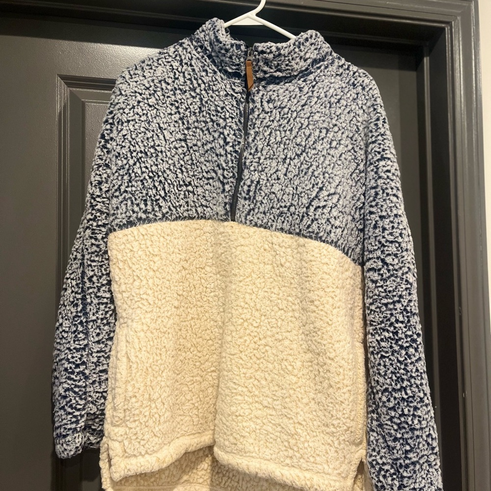 Cozy Blue and Cream Sherpa Pullover
